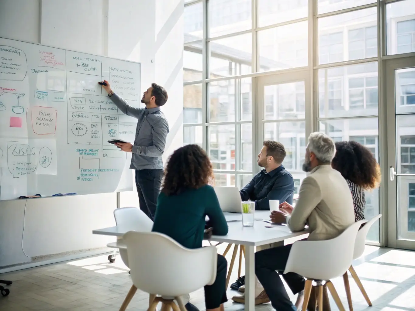 A facilitator leading a business growth workshop, engaging participants in hands-on activities and discussions, with a focus on practical strategies and actionable insights.